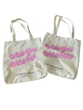 Jo Malone Cream Canvas Tote with Pink 'Wish You Were Here' Script